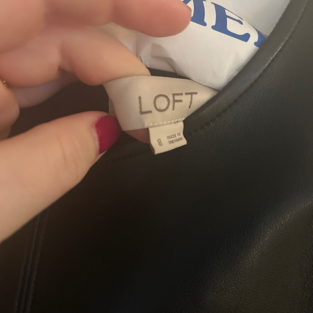 LOFT Black Faux Leather Dress with Puff Sleeves - Picture 2 of 5